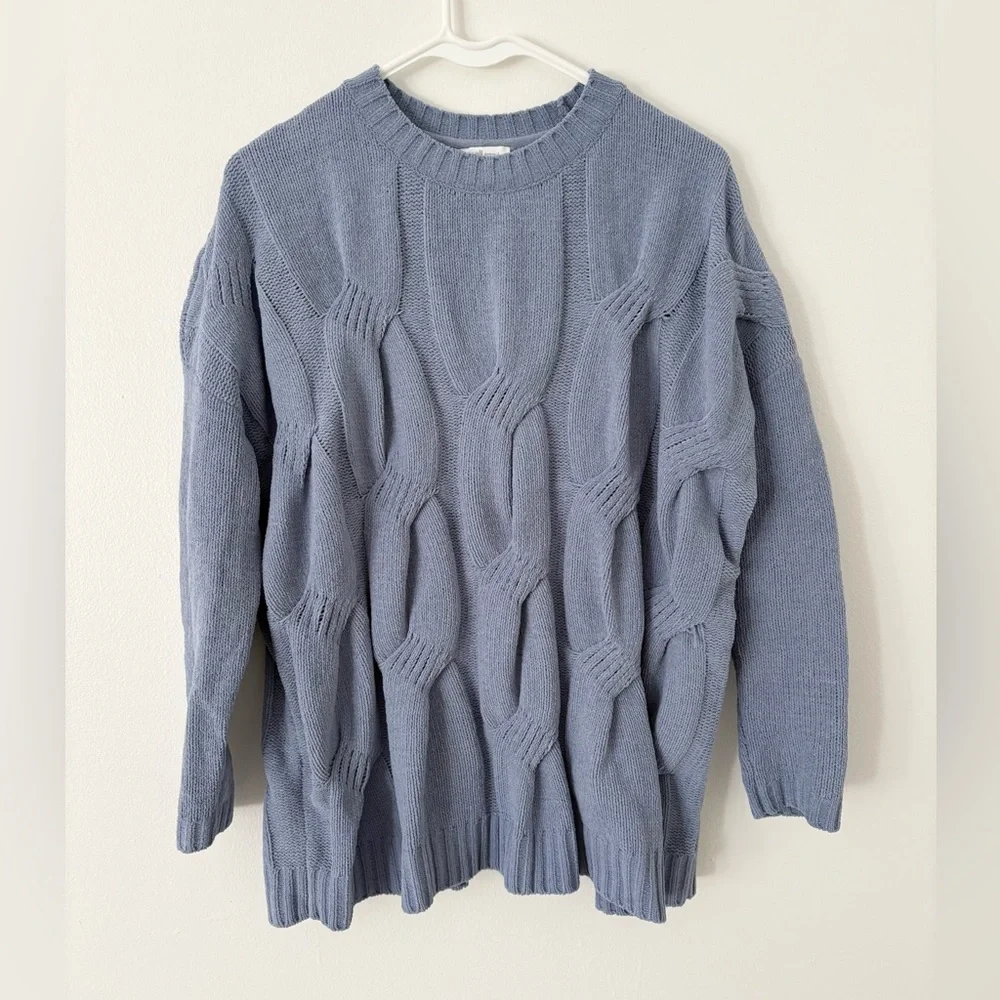 J. Jill Pastel Blue Chenille Cable Knit Crewneck Sweater Size Small - Picture 2 of 7